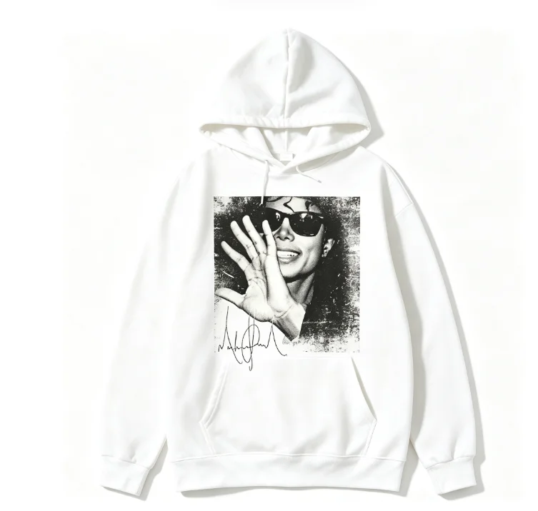 2026 New MJ Unisex Oversized Retro Hoodie Autumn Winter Streetwear Vintage Figure Signature Front Print Hooded Sweatshirt