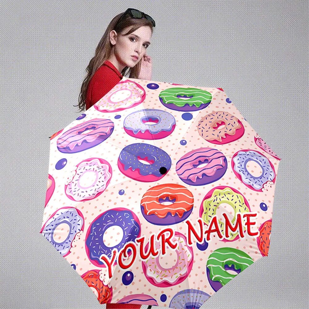 Custom Name Umbrella Colorful Donut Pattern Umbrella with Customizable Text Portable Folding Umbrella,Christmas Gift