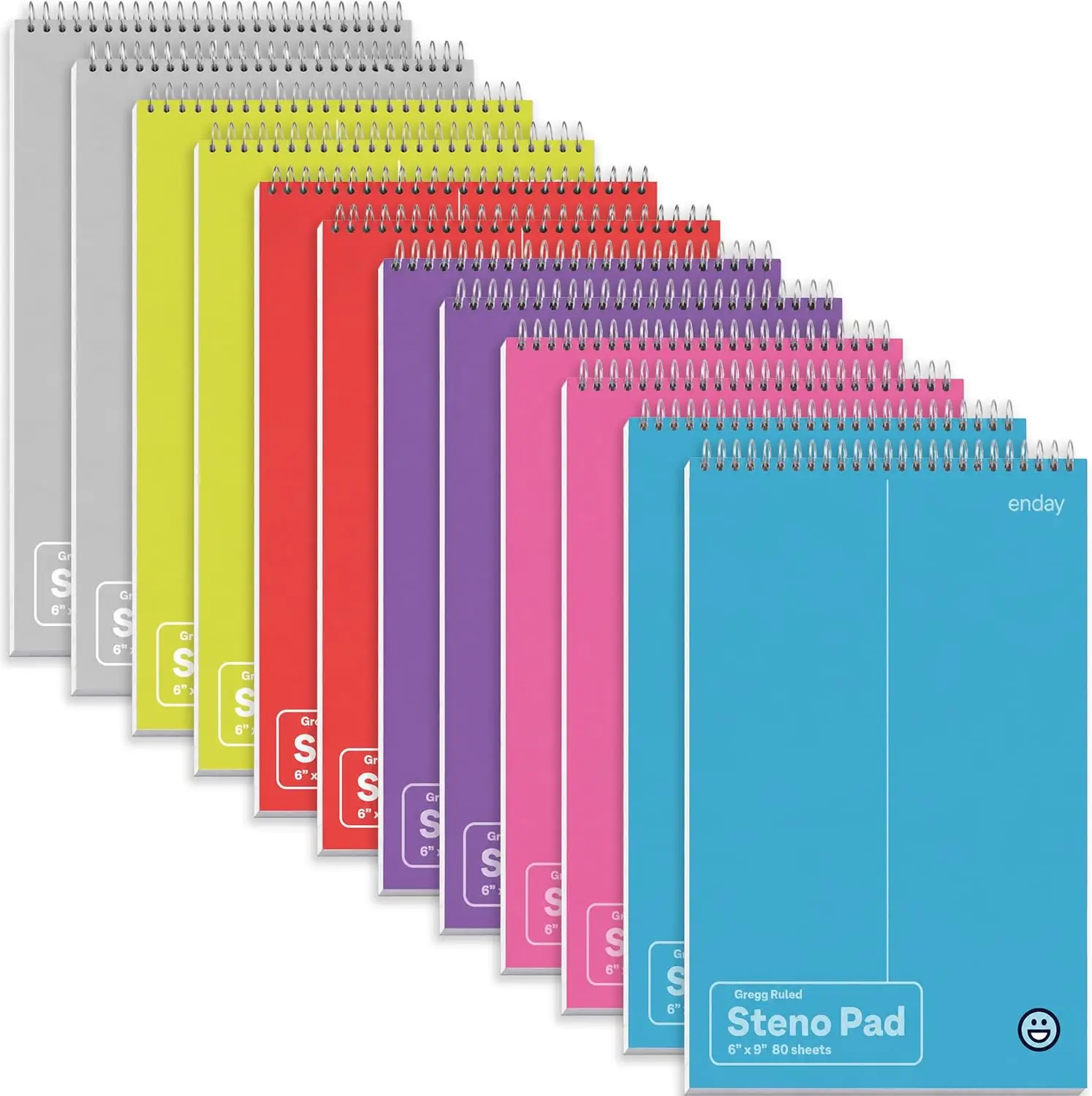 

Steno Pads 6x9 12 Pack, Gregg Rule, 80 Sheets, Assorted Colors