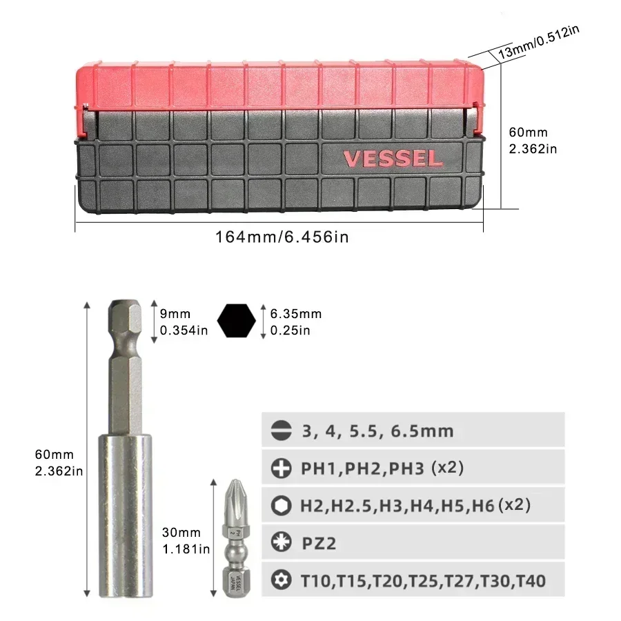 VESSEL Franchise Screwdriver Series NO.IB31， Impact Ball Torsion Bit with Magnetic Extension Bit in Slide Case Hand Tools screw