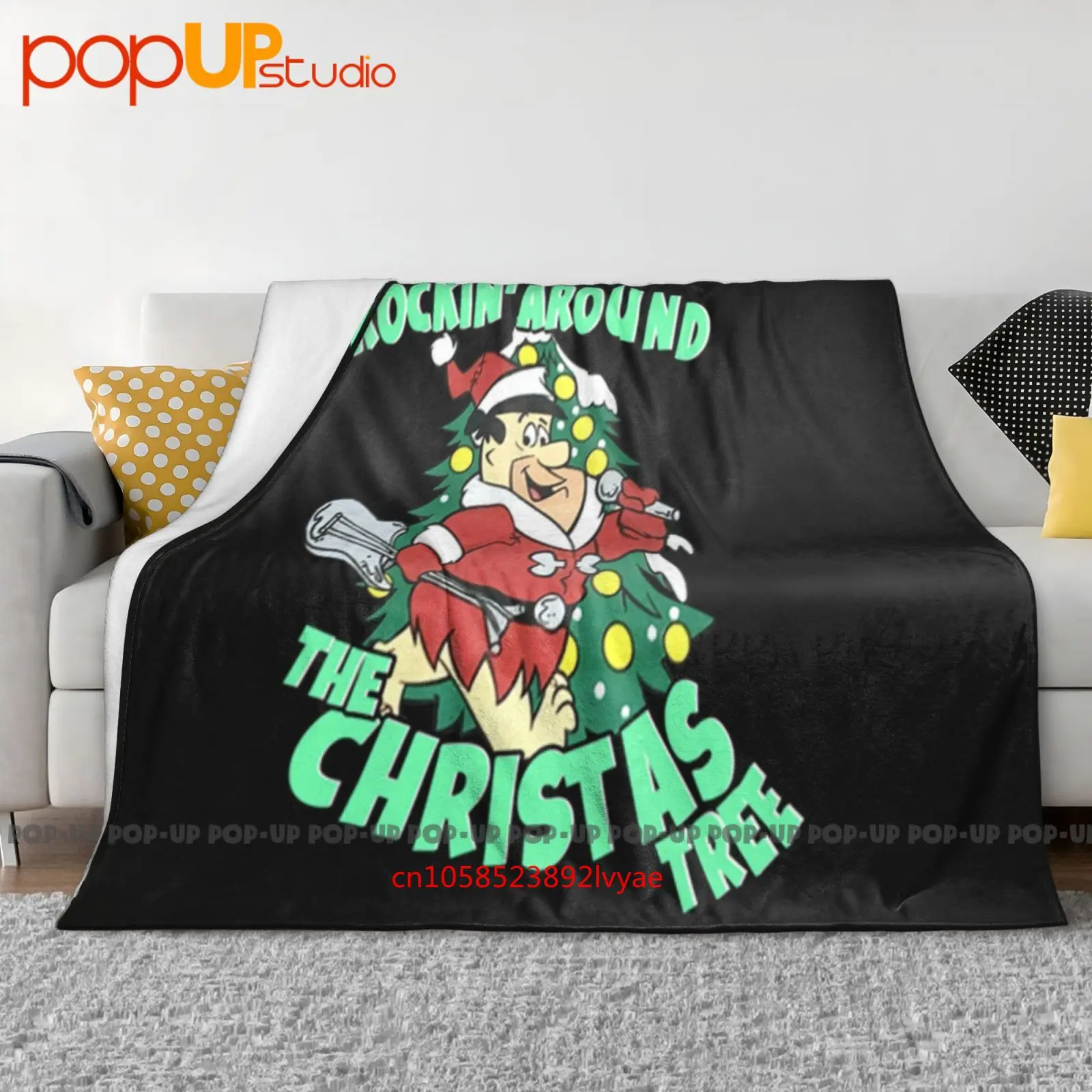 Hanna Barbera Fred Flintstone Rockin alrededor del árbol de Navidad manta ultrasuave edredón funda de sofá de invierno fundas de cama