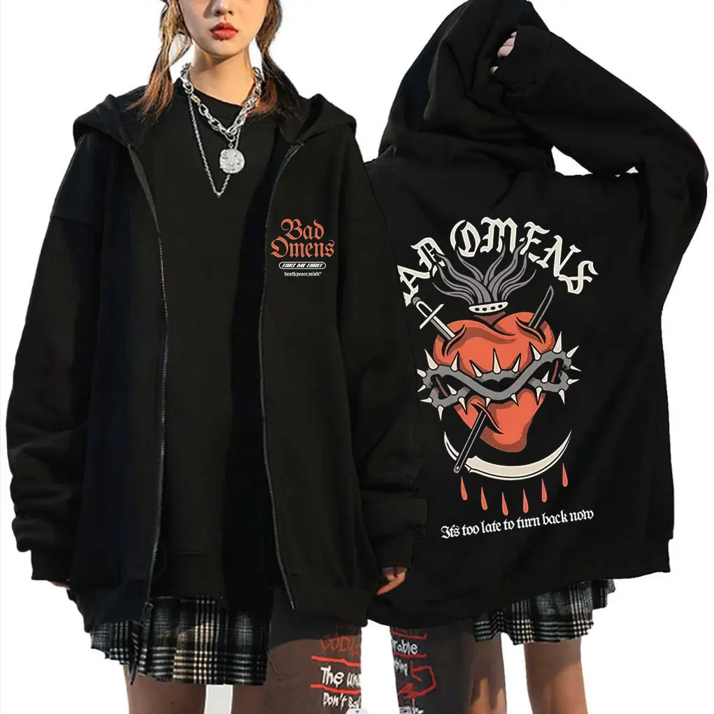 

Bad Omens Band Zipper Hoodie Men Women Fashion Casual Oversized Zip Up Jacket Coat Male Vintage Gothic Punk Zip Up Sweatshirts