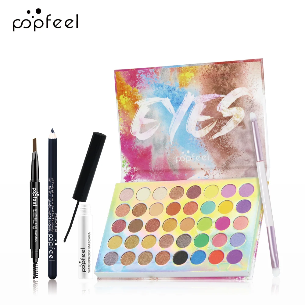 POPFEEL Set trucco Eye Edit - Palette di ombretti da 35 colori, eyeliner, mascara e pennello - Perfetto per tutte le occasioni
