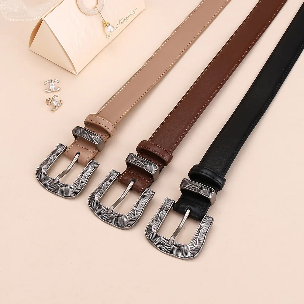 

2024 New Genuine Leather Belt for Women Popular Carved Retro Casual Belt in Europe and America Versatile and Trendy Popular Belt