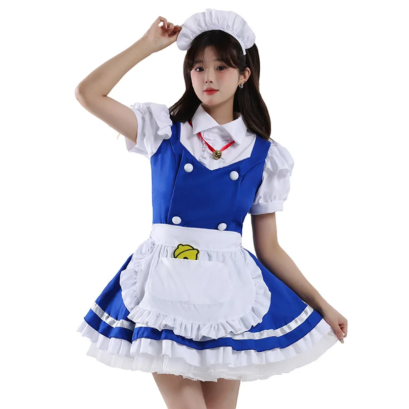 Original Lolita Maid Outfit Waitress Cute Yellow Short Skirt Women Apron Dress Halloween Uniform Cosplay Costume Japanese Anime