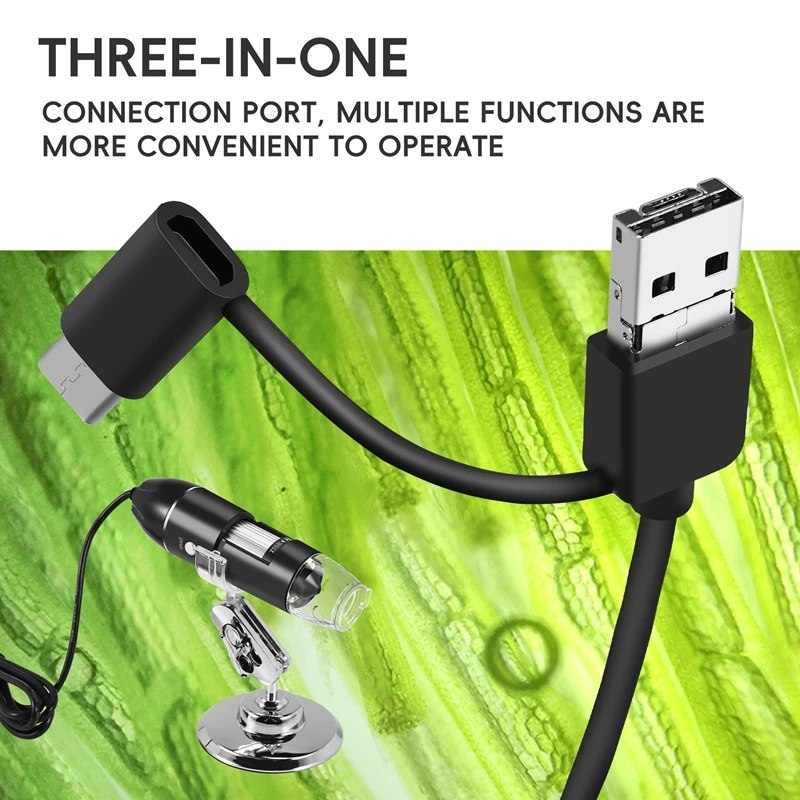 3 in 1 USB Digital Microscope, Endoscopic Camera, Adjustable Magnification with PC Bracket, 1600X-A63M
