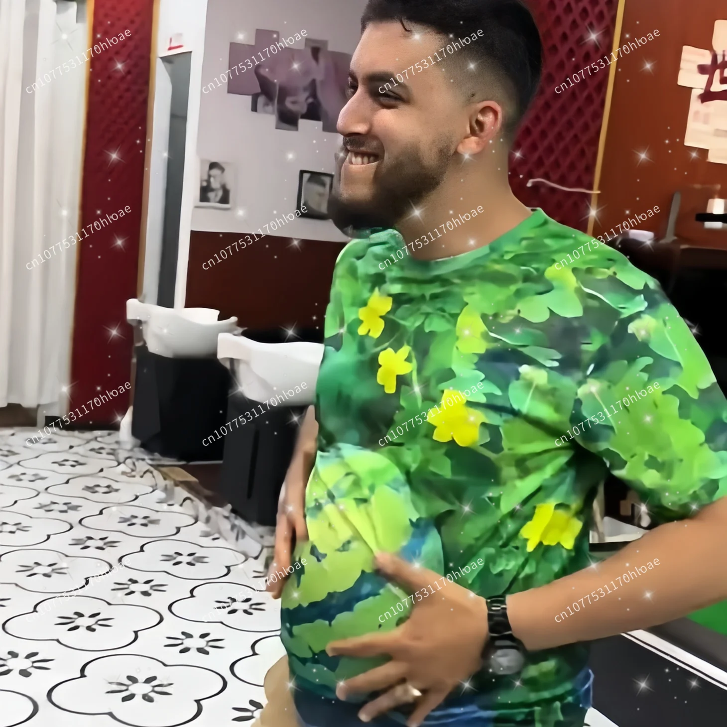 [this melon is ripe] big watermelon short-sleeved 3d stereo visual effect big belly breathable and cool printed men's t-shirt