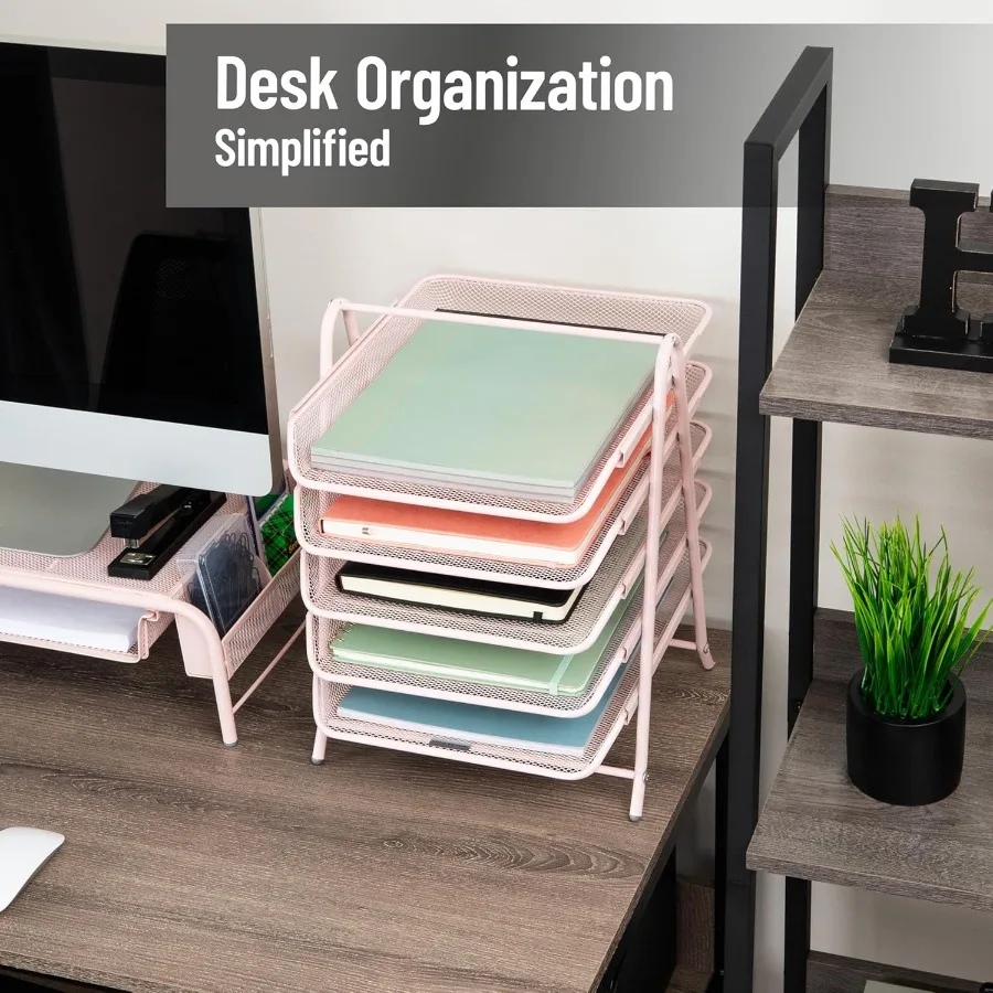 منظم صينية ورق عمودي مكون من 5 طبقات مع تصميم شبكي معدني لتخزين ملفات سطح المكتب الفعالة في بيئات المكتب المدمجة P