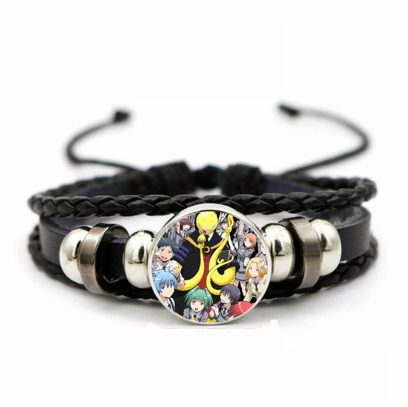 Pulsera ajustable de cuero PU para adolescentes, brazalete trenzado de Anime, con gema del tiempo, para Assassination Classroom