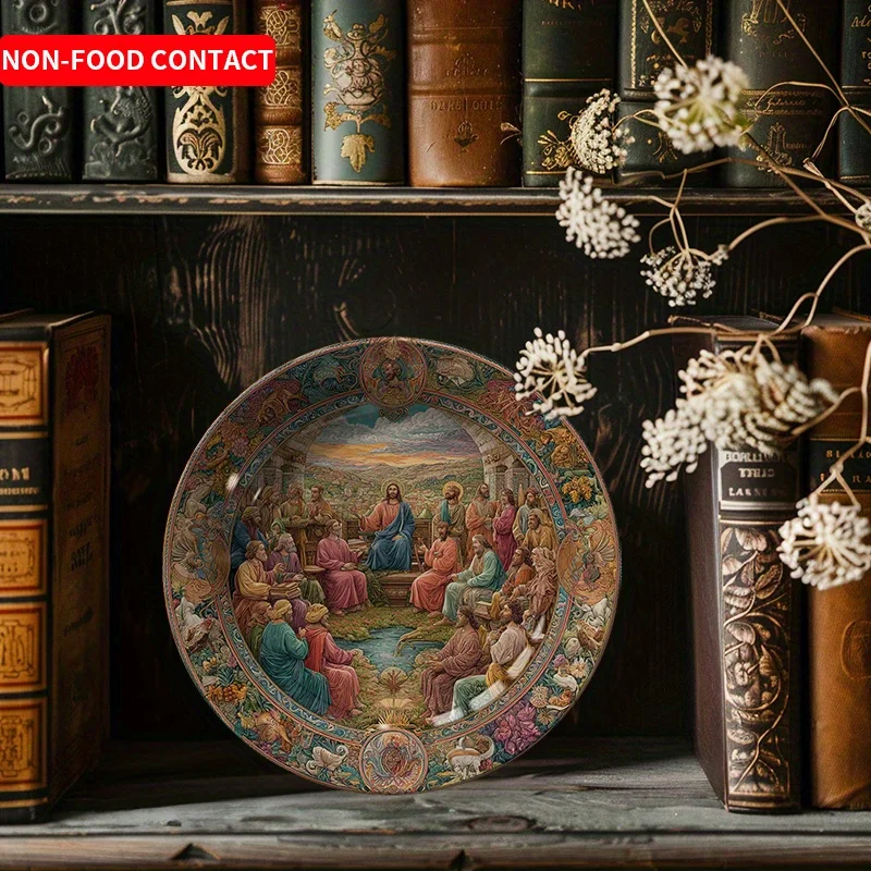 1pc of Vintage Art Ceramic Decorative Plate, Hand-Painted with a Scene of People Dining Together, Suitable for Display on