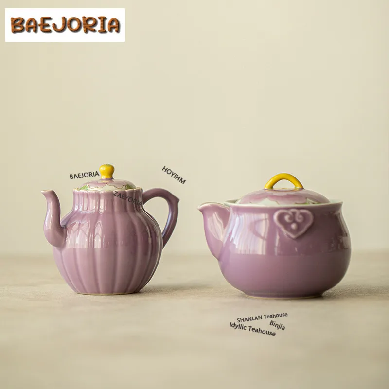 Hand-painted Purple Peony Teapot Luxury Tea Infuser Pot Household Tea Maker Kettle With Filter Dahongpao Tea Services Collection