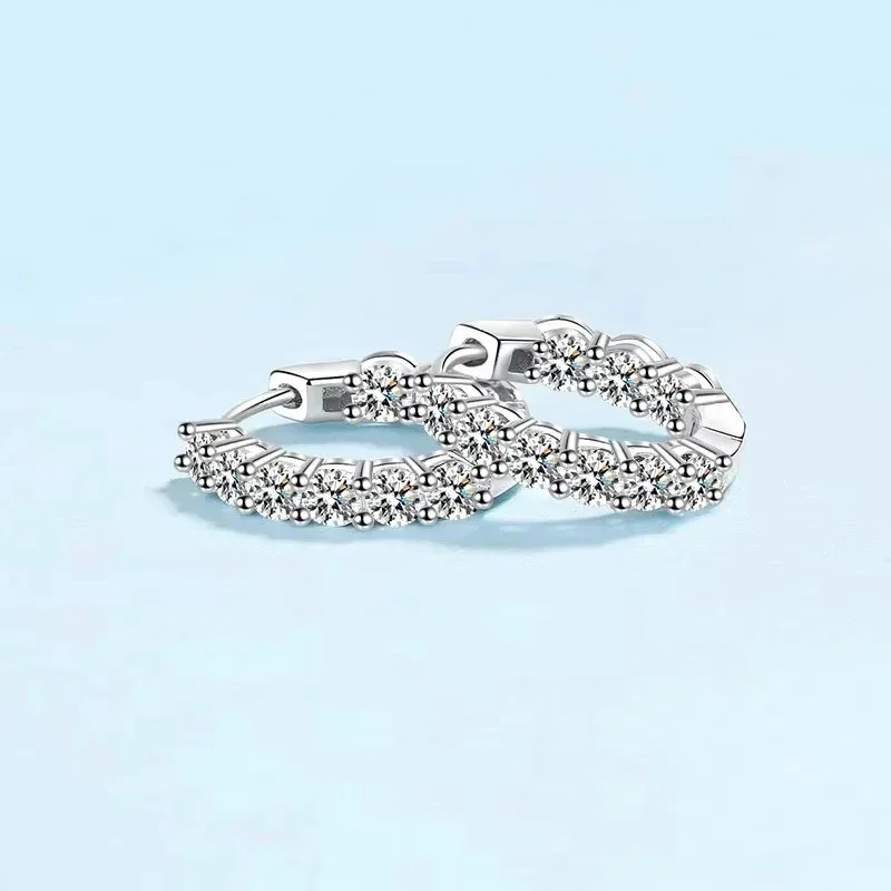 Fine Jewelry Platinum PT950 Wedding Hoop Earrings Full of Diamond 1.8CT Moissanite Ear Buckle Women Engagement Birthday Gift
