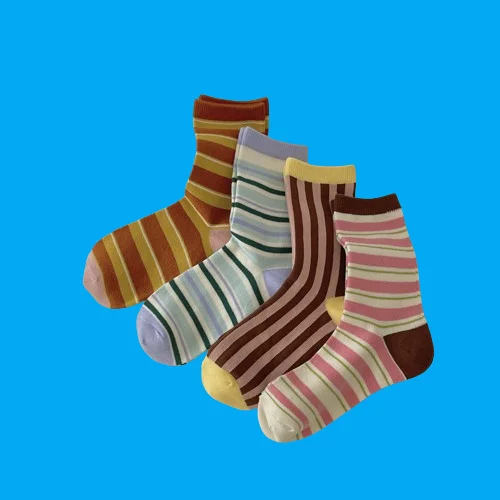 

4/8 Pairs Mid-Tube Korean Dopamine Color Combed Cotton Trendy Socks Spring and Summer Women's Boneless Candy Striped Socks