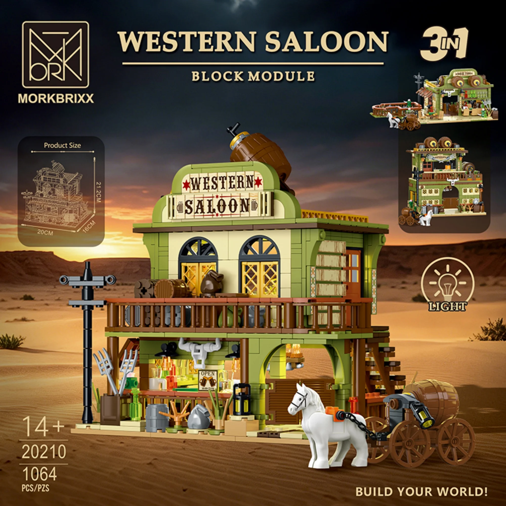 1064pcs Western Saloon Building Blocks Street View Western Tavern Modular Construction Model Assembled Bricks Toys Adults Gifts