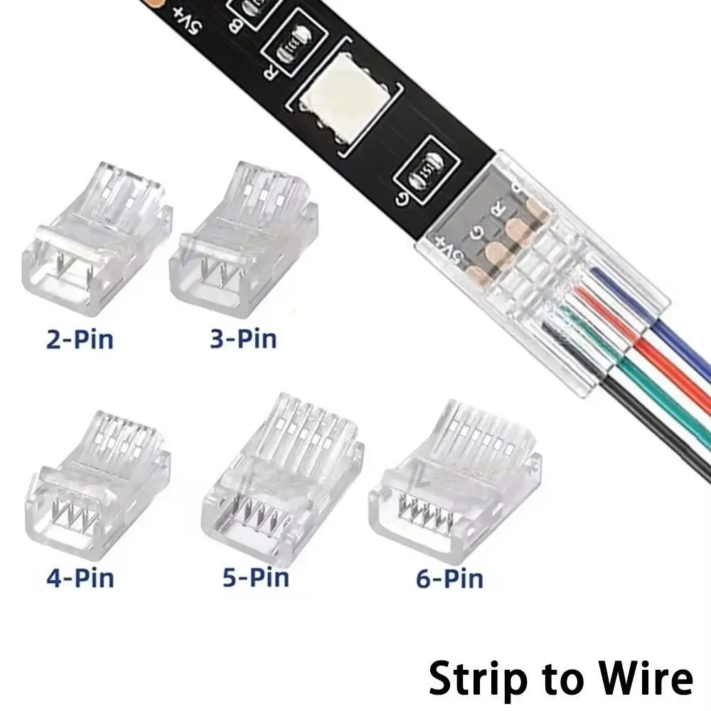 2Pin 3Pin 4Pin 5Pin LED Strip Connector Solderless Transparent LED To Strips 10MM Crystal Buckle for Light Strip Head
