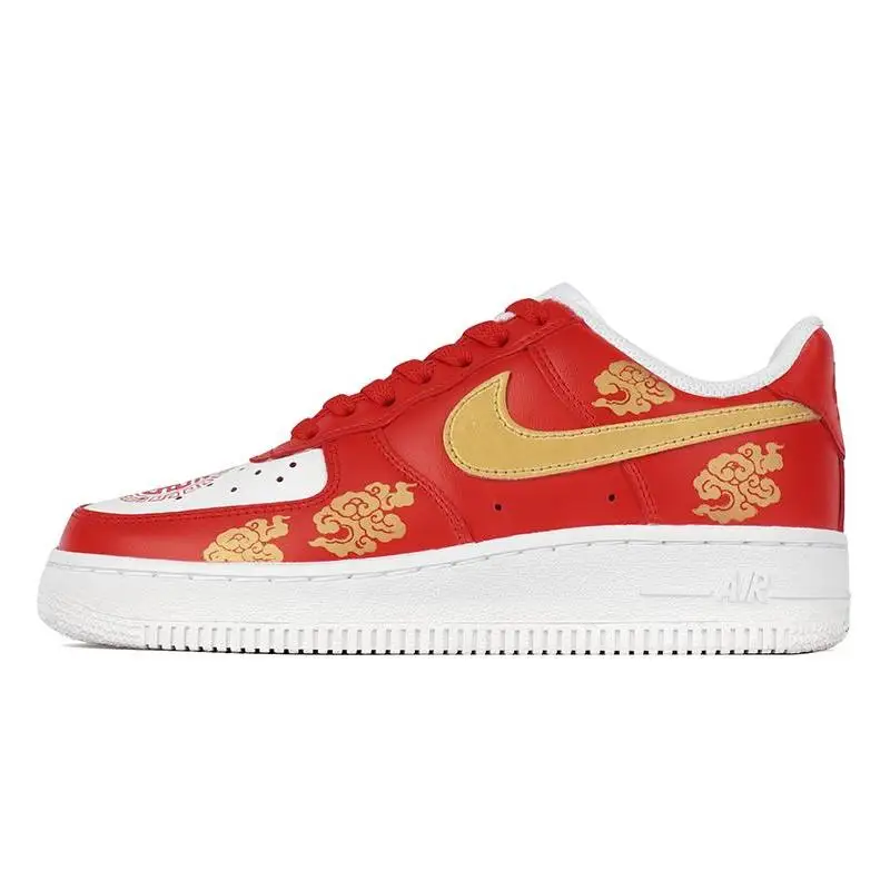 [Zapatos de boda Xiangyun de caña baja personalizados para mujer en oro rojo] Nike Air Force 1 Low Low-Top Skateboard Shoes Mujer Oro rojo