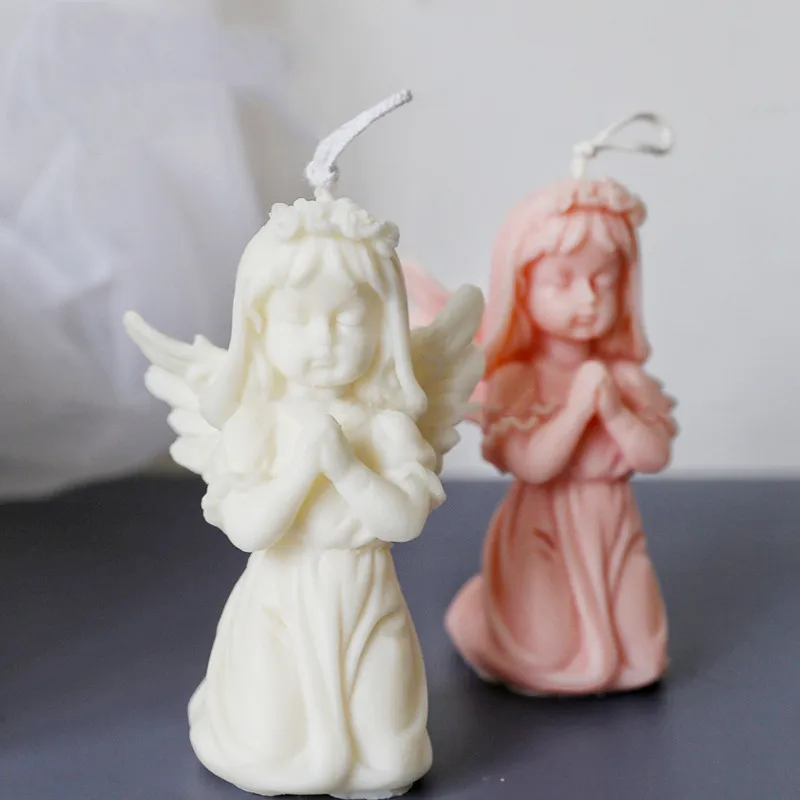 

3D Prayer Girl Angel Silicone Mold for Candle Making DIY Aromatherapy Candle Plaster Mold Car Decoration Silicone Mold