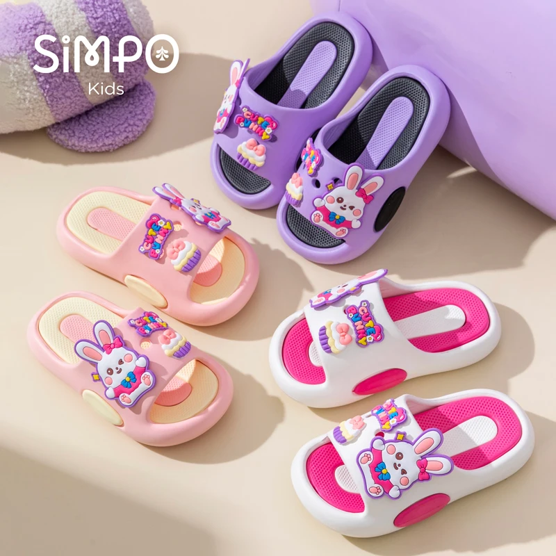 

Летние домашние тапочки для девочек, домашняя детская обувь с милым кроликом, детская противоскользящая обувь на толстой подошве, подходит для спальни в ванной