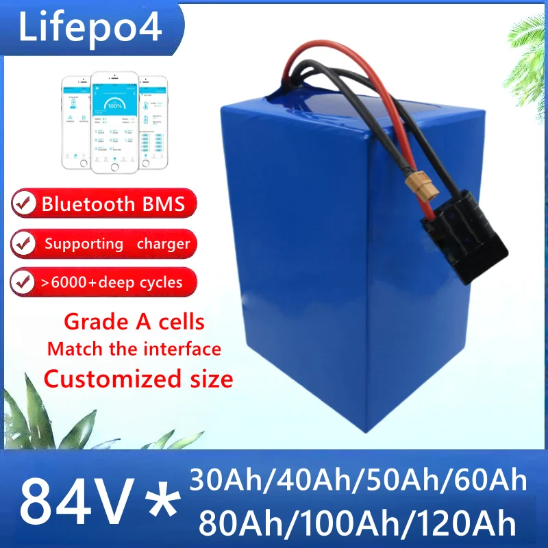 

27S Bluetooth App BMS 84V 50Ah 30Ah 40Ah 80Ah 100Ah 120Ah Lifepo4 Аккумулятор для мотоцикла 3000W 8000W напольная тележка для гольфа