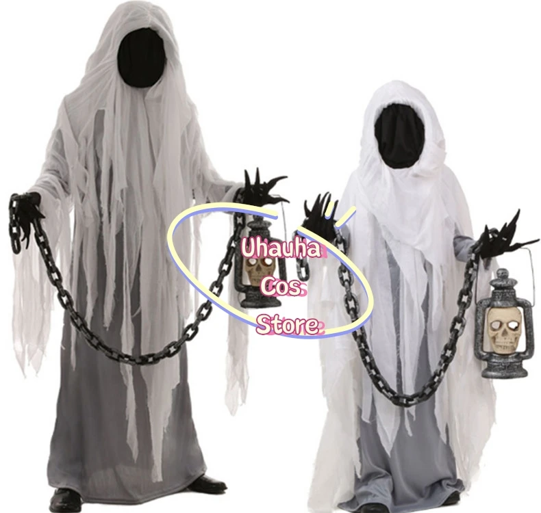 Halloween Adult Child Lantern Ghost Performance Costume Terrifying Ghost with No Face Disguise Party Role-playing Stage Outfit