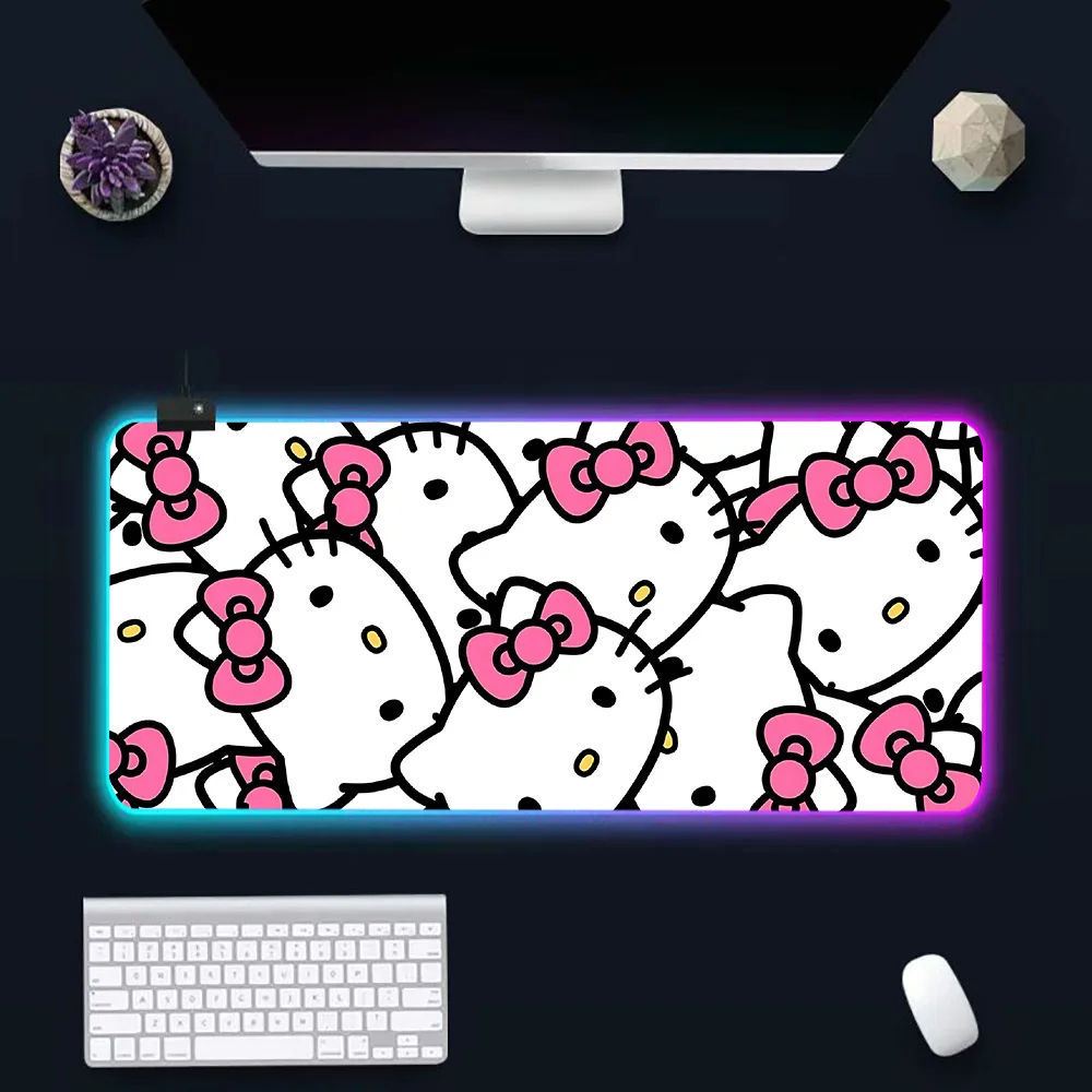 Imagem -02 - Bonito Teclado dos Desenhos Animados Mouse Pad Rosa Olá Kitty Rgb pc Led Brilhante Borracha Jogos Computador Mausepad