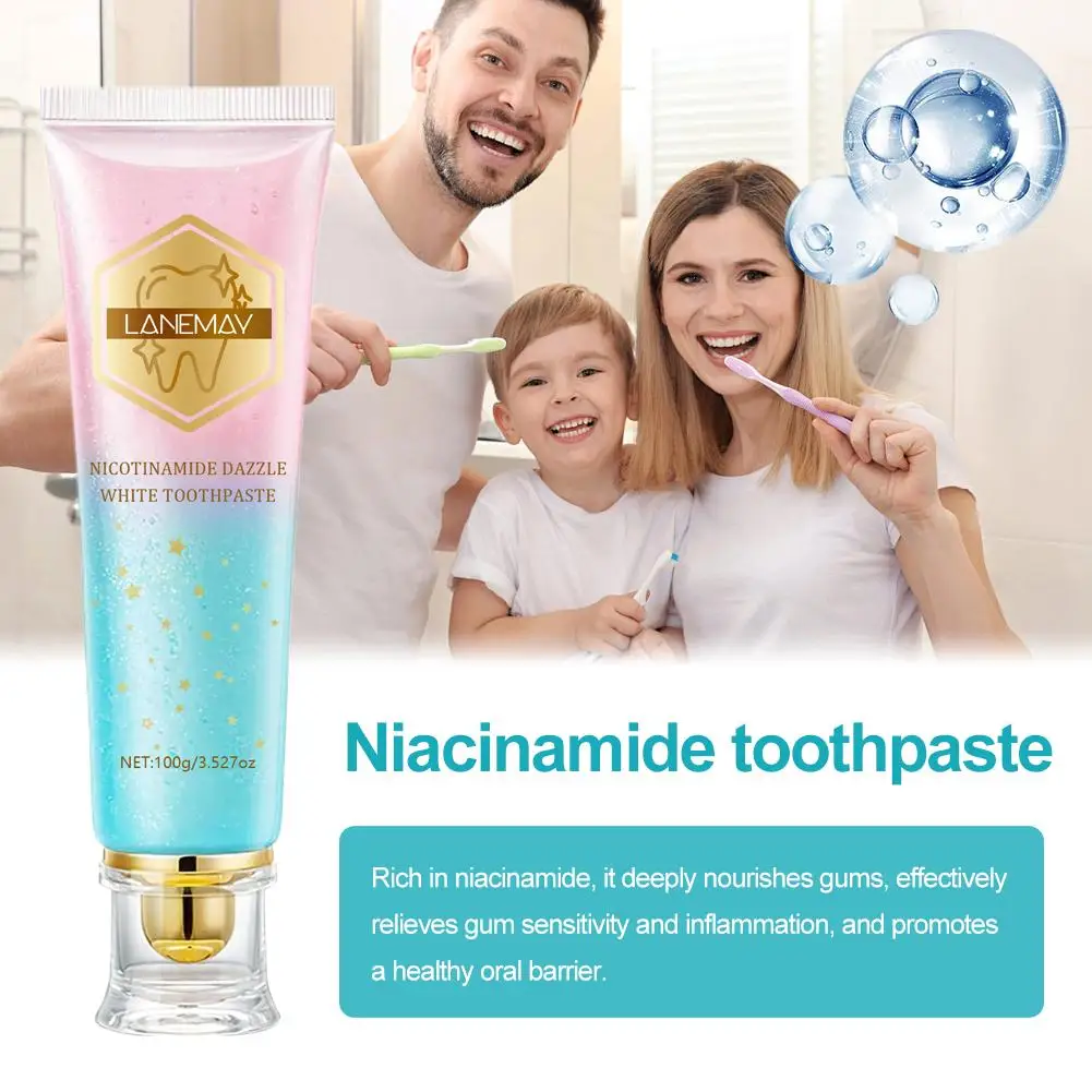 معجون أسنان مبيض النياسيناميد منعش للأسنان النظيفة للرجال والنساء معجون أسنان منعش للتنفس لإزالة بقع الأسنان R5G3