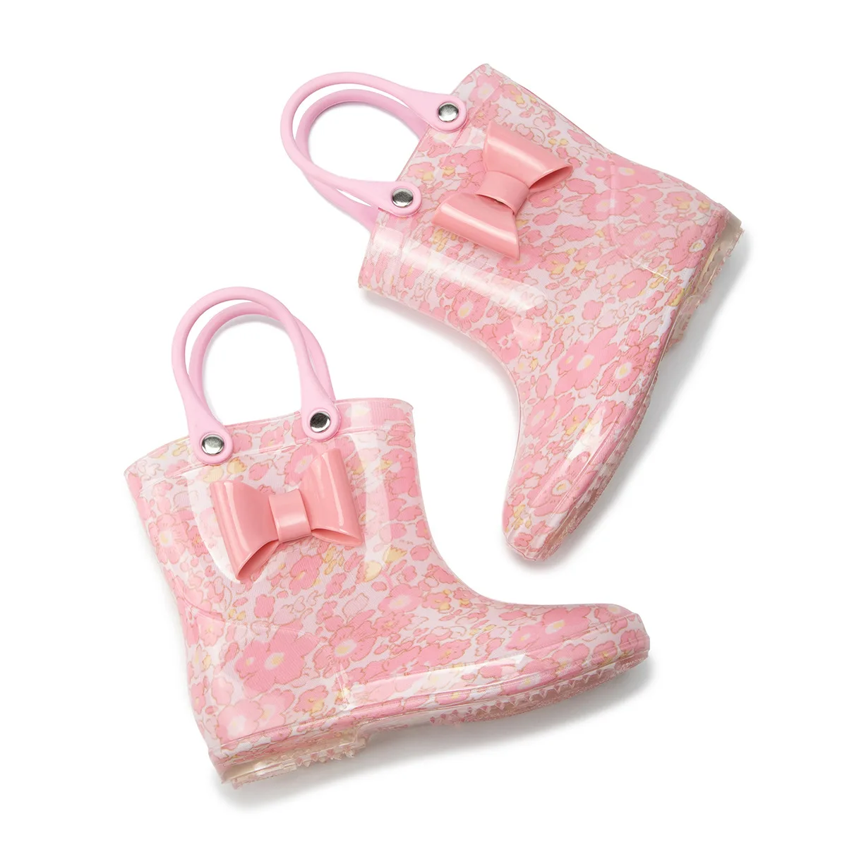 Fashion Handle Rain Boots Kids Bowtie Pink Girls Shoes Waterproof PVC Rainboots Baby New Girls Boots For Kids botte de pluie