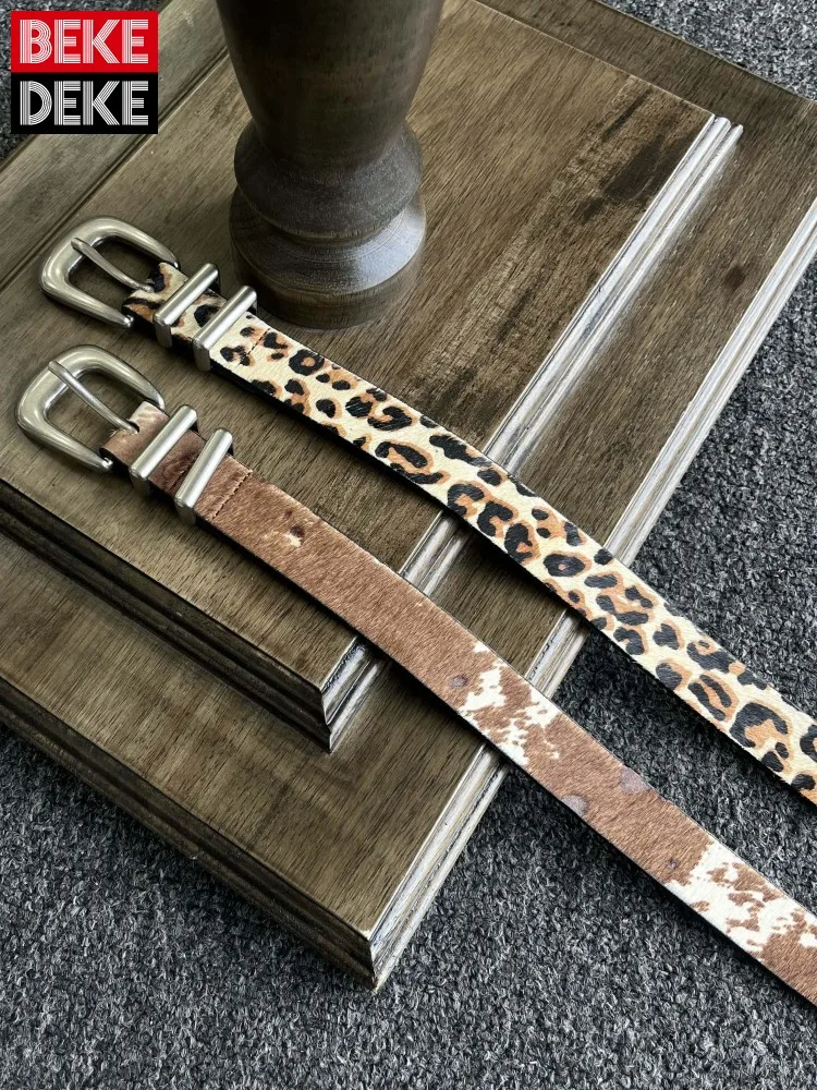 Unisex Versatile Genuine Leather Belts High Quality Horsehair Leisure Waistband Neutral Cowhide Fashion Buckle Strap Streetwear