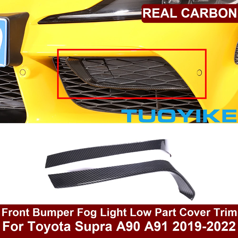 

Real Dry Carbon Fiber Front Bumper Fog Light Down Lower Part Cover Frame Trim Decoration Racing For Toyota Supra A90 A91 2019-22