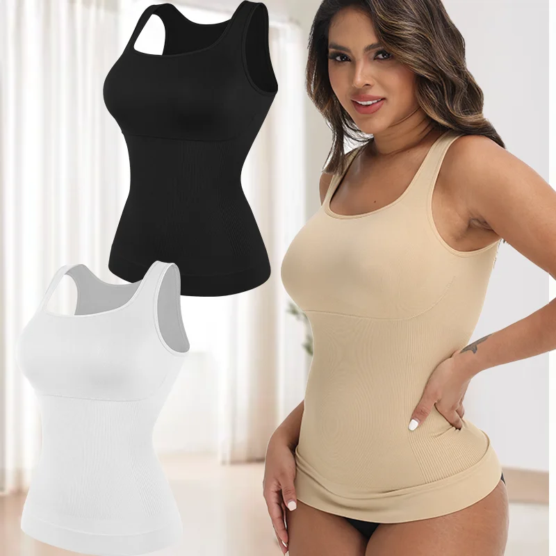 

Women Seamless Tank Top Square Neck Shapewear Tummy Control Body Shaper Sexy Bust Lift Camisole Compression Vest Underwear