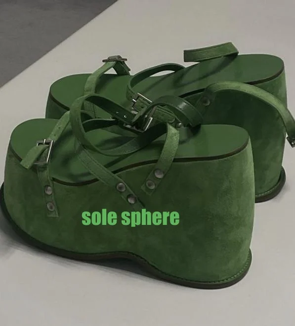 

Lady Dark Green Platform Buckle Strap Sandals Sexy Green Y2K Style Open Toe Slingback Party Footwear Punk Size 46 Summer Sandals