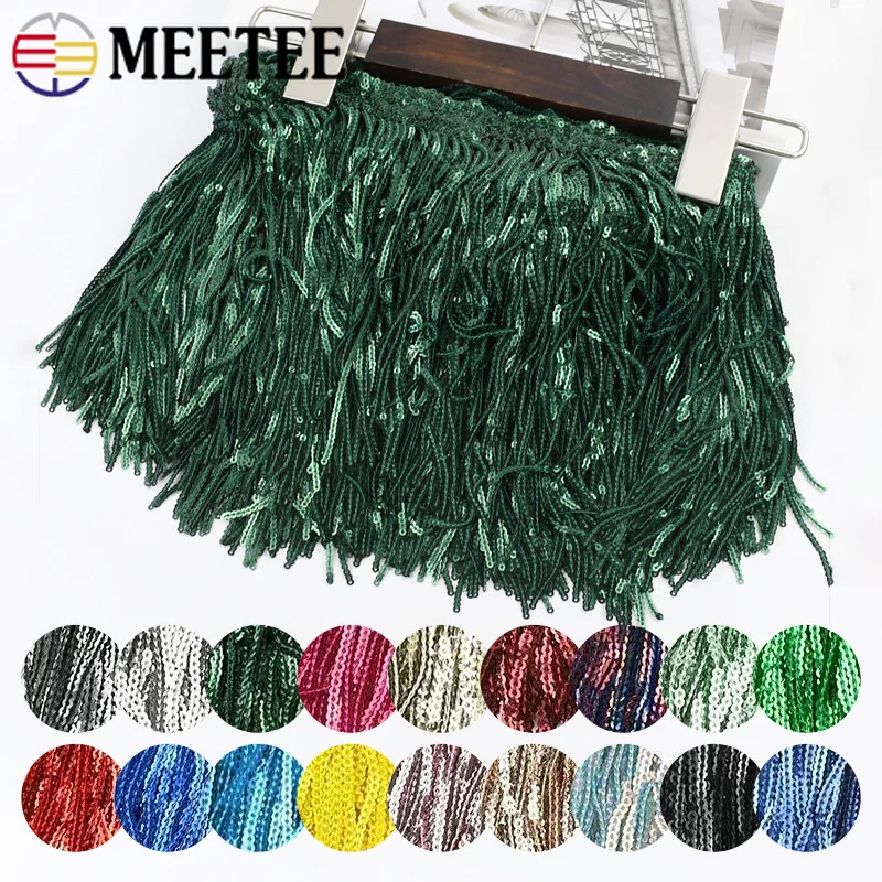 1-10Yards 17cm Polyester Sequin Tassel Fringe Trim Shimmering Lace for Latin Dance Dresses Stage Costumes Garment Sewing Decor