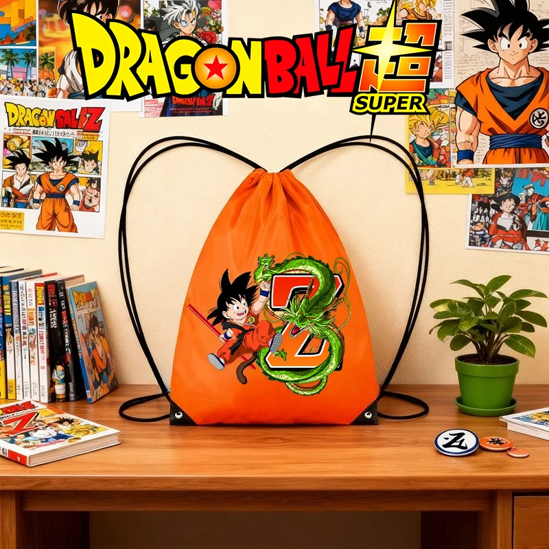 

Dragon Ball Drawstring Backpack Anime Letters A-Z Print Waterproof Polyester Handbags Children Portable Garment Storage Bag Gift