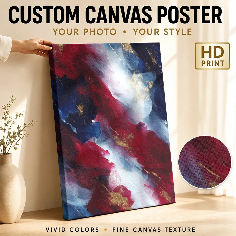 Red White And Blue Swirls Canvas Print Customized Photo Abstract Wall Art For Modern Apartment Lounge, Interior Stylist Gift
