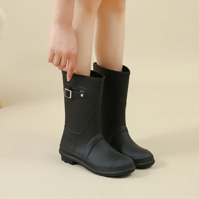 Rubber Shoes for Women Fashion Rain Boot Waterproof Work and Safety Galoshes Female Mid Calf Rubber Boots Fishing Kitchen Shoes