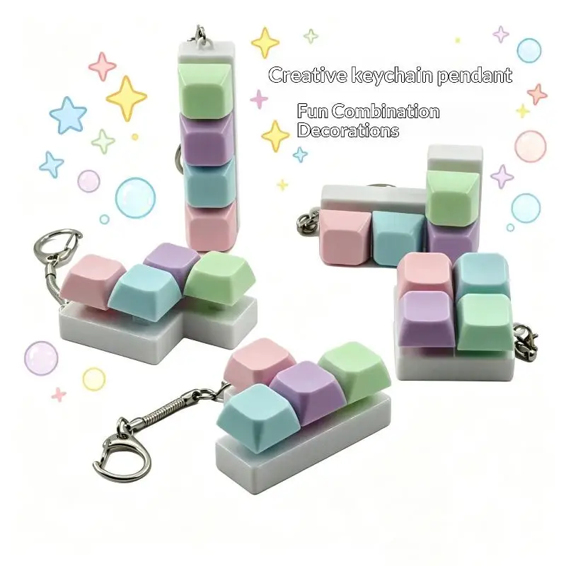 1Pcs Press Stress Relief Fidget Button Key Caps Key Ring Macaron 4-Keyboard Keychain Without Light Party Gift Jewelry