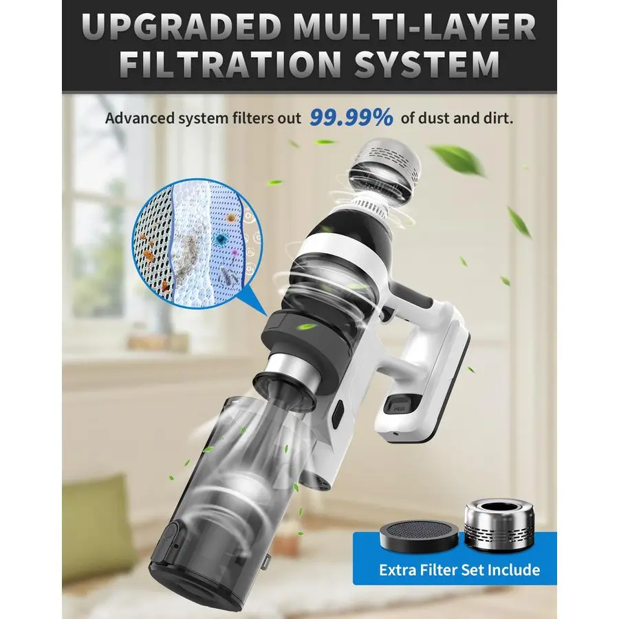 掃除機、バッテリー2個、稼働時間110分、家庭用掃除機、550W 45KPA 15in1 スティック型掃除機、充電ドック付き、ハンドヘルド