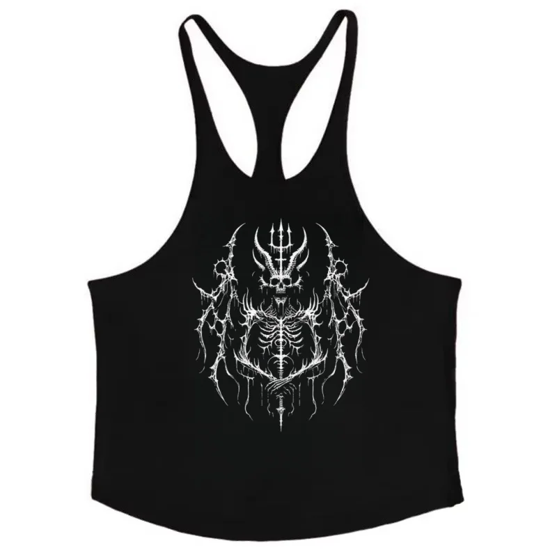 

macho man Fitness Tank Top 100%Cotton Vest Satan devil skull Gothic Men's Quick - Dry Sleeveless Singlets Muscle training top