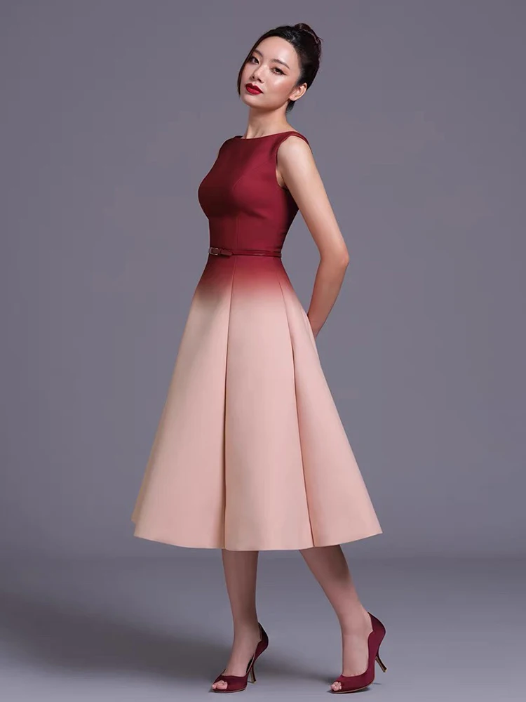 LISM moda mujer noche cuello redondo Patchwork contraste Color espalda satén manga elegante vestidos de fiesta 2025 primavera nuevo