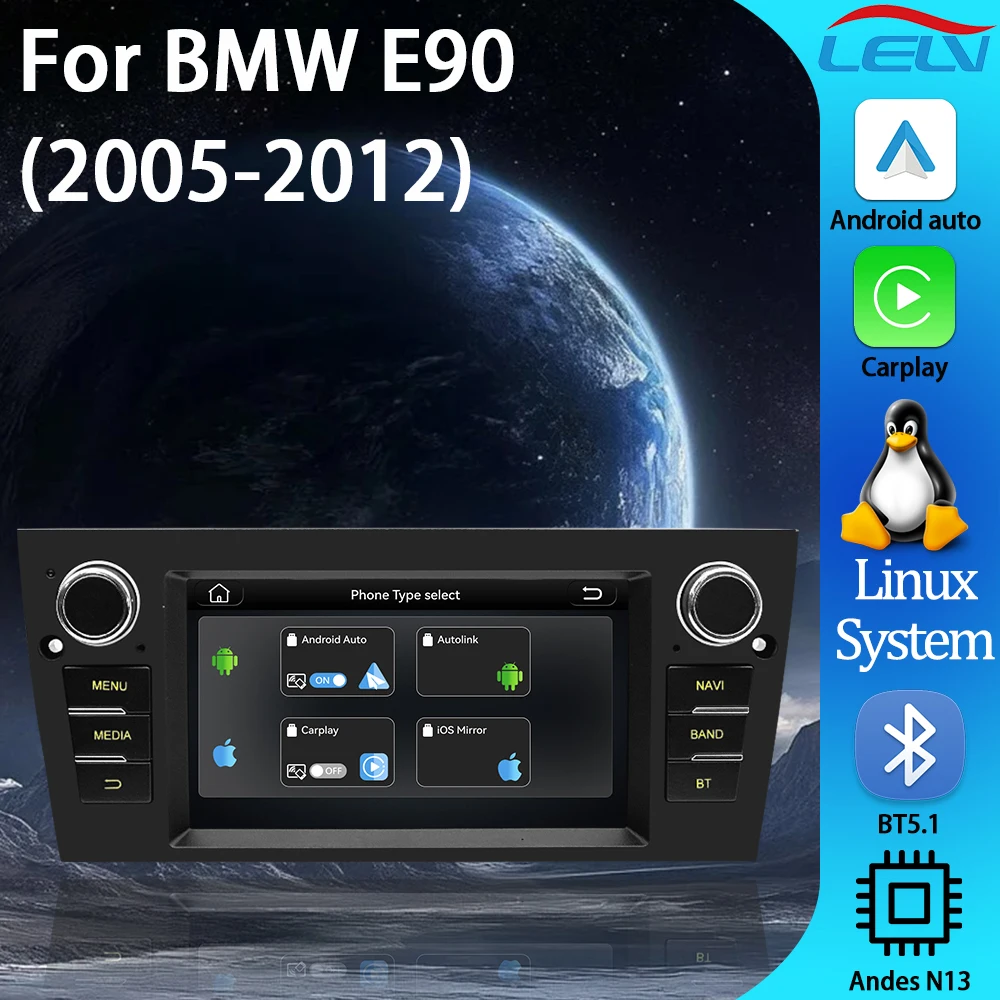

LELV 7-дюймовая система на базе Linux с CarPlay и Android Auto для BMW 3 серии E90 E91 E92 E93 с мультимедийным плеером, GPS, NAV, BT5, HD, поддержкой камеры заднего вида, IPS-дисплеем