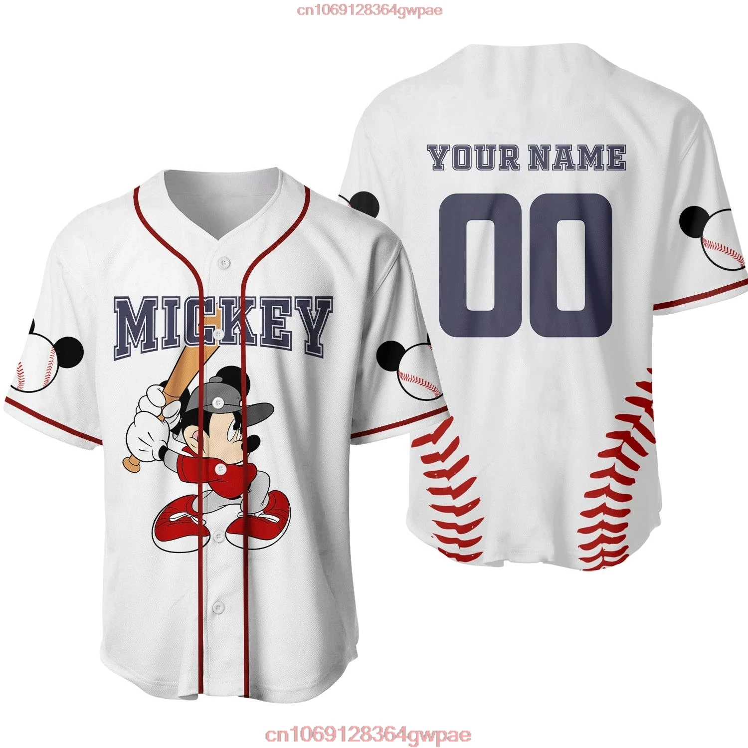 Mickey Baseball Jersey Men\'s Women Shirt Disney Minnie Mickey Mouse Shirt Baseball Uniform Short Sleeve Hip Hop Baseball Uniform