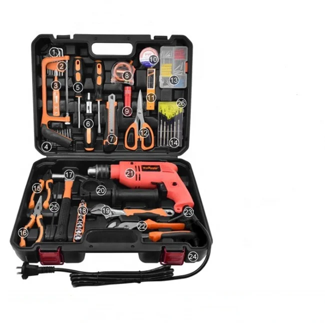 Multifunction super hand tool box 60 in 1 carbon steel clock batch electric drill tool cabinet for