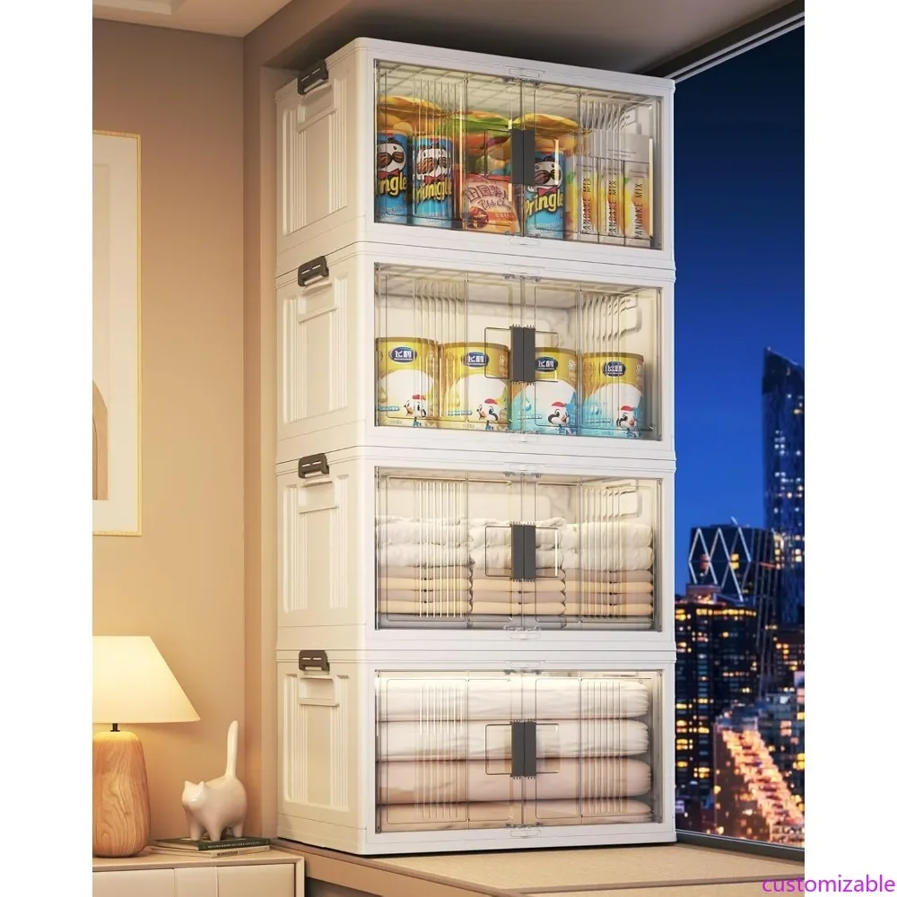 

Collapsible Lockable Storage Bins with Wheels and Doors - Foldable Plastic Storage Boxes for Organization