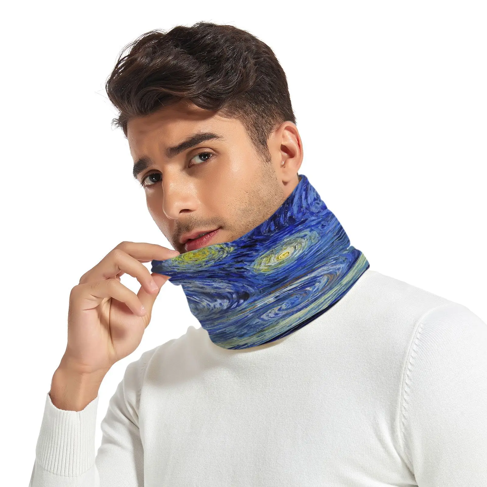 Unisex malha inverno cachecol para homens e mulheres, pescoço wraps, anel, Van Gogh pintura a óleo bandana, colar quente, lenços rosto, cashmere