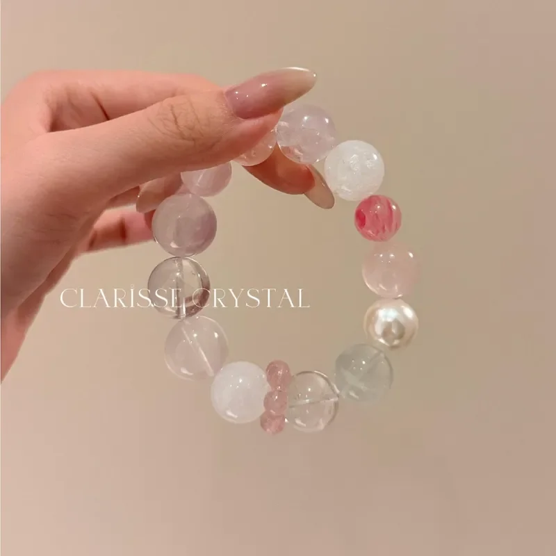 Natural white crystal bracelet, pink crystal Duobao bracelet, women's models recruit peach blossom dopamine to give