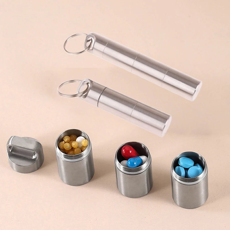 1pcs 2/3 Layer Outdoor Survival Pill Box Container Stainless Steel Mini Waterproof Capsule Seal Bottle Capsule Pill Bottle Tank