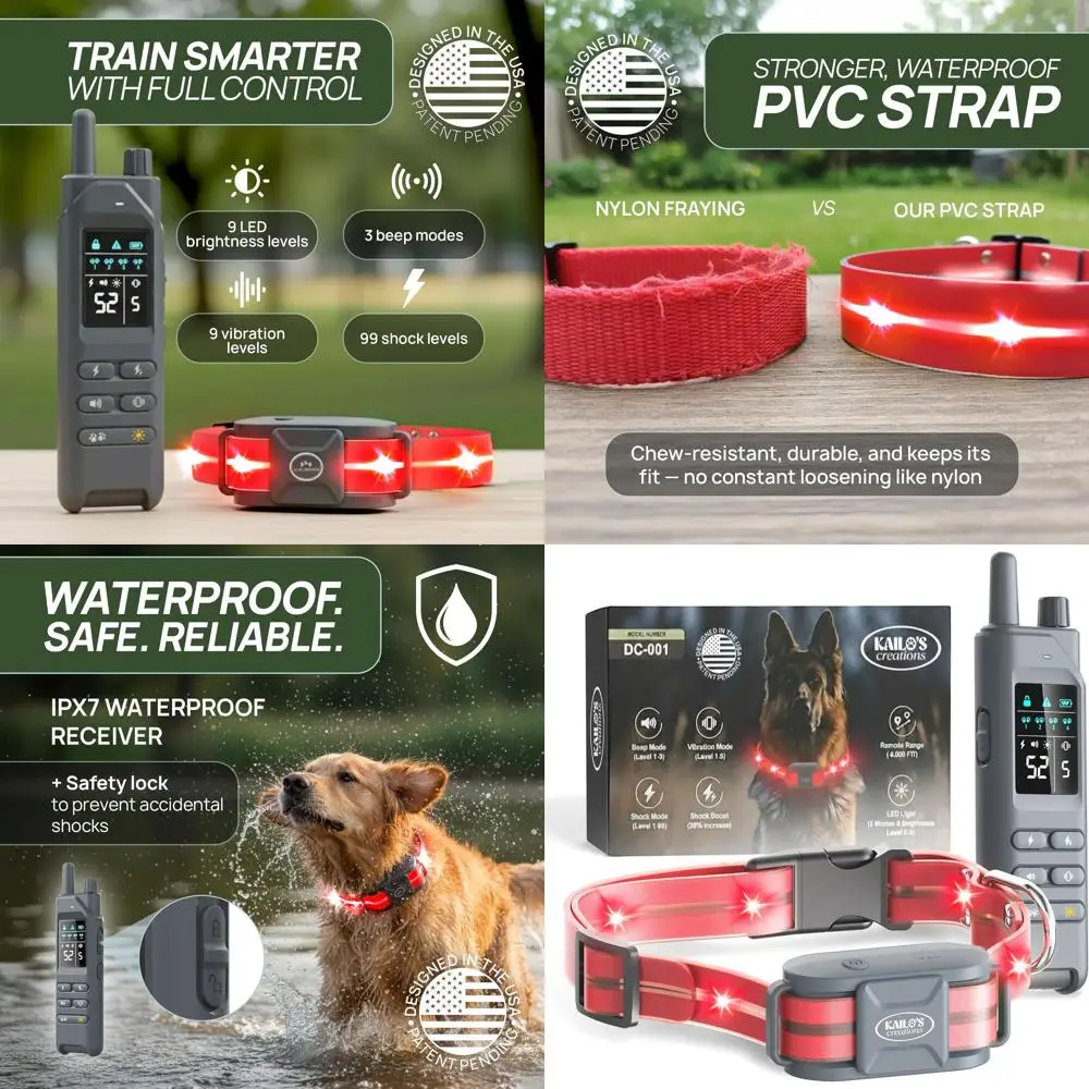 

Remote Control Dog Training Collar with 360° LED Lights, 4200FT Range, Waterproof, 4 Modes, Rechargeable for Dogs 10-120lbs