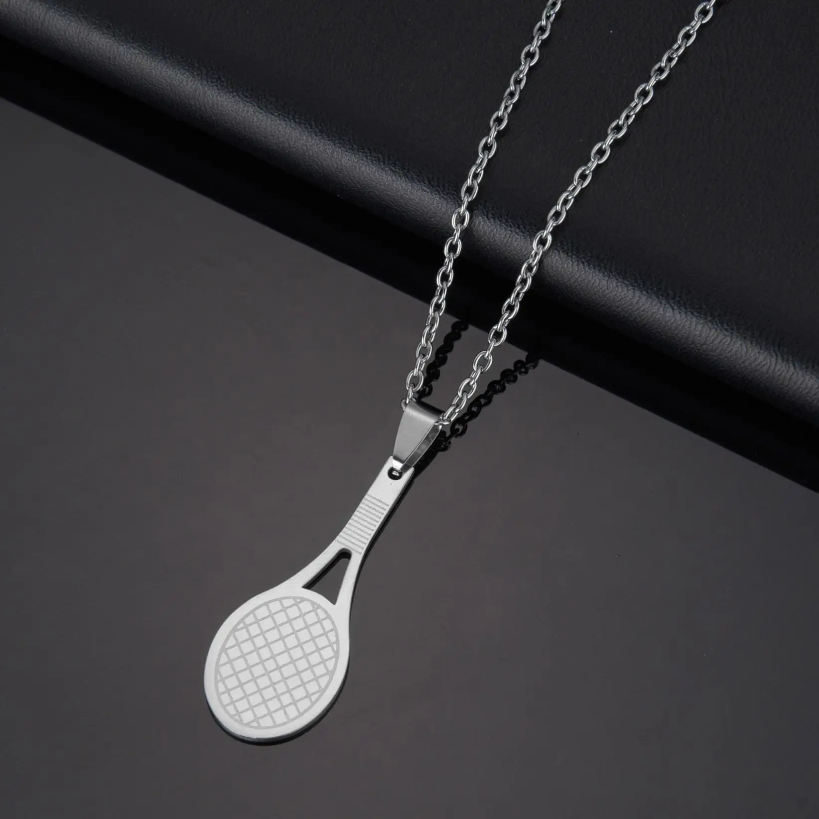 Fashion Cute Silver Color Tennis Racket Pendant Stainless Steel Necklace Fine Jewellery Gift for Women Girl Boy Dropshipping