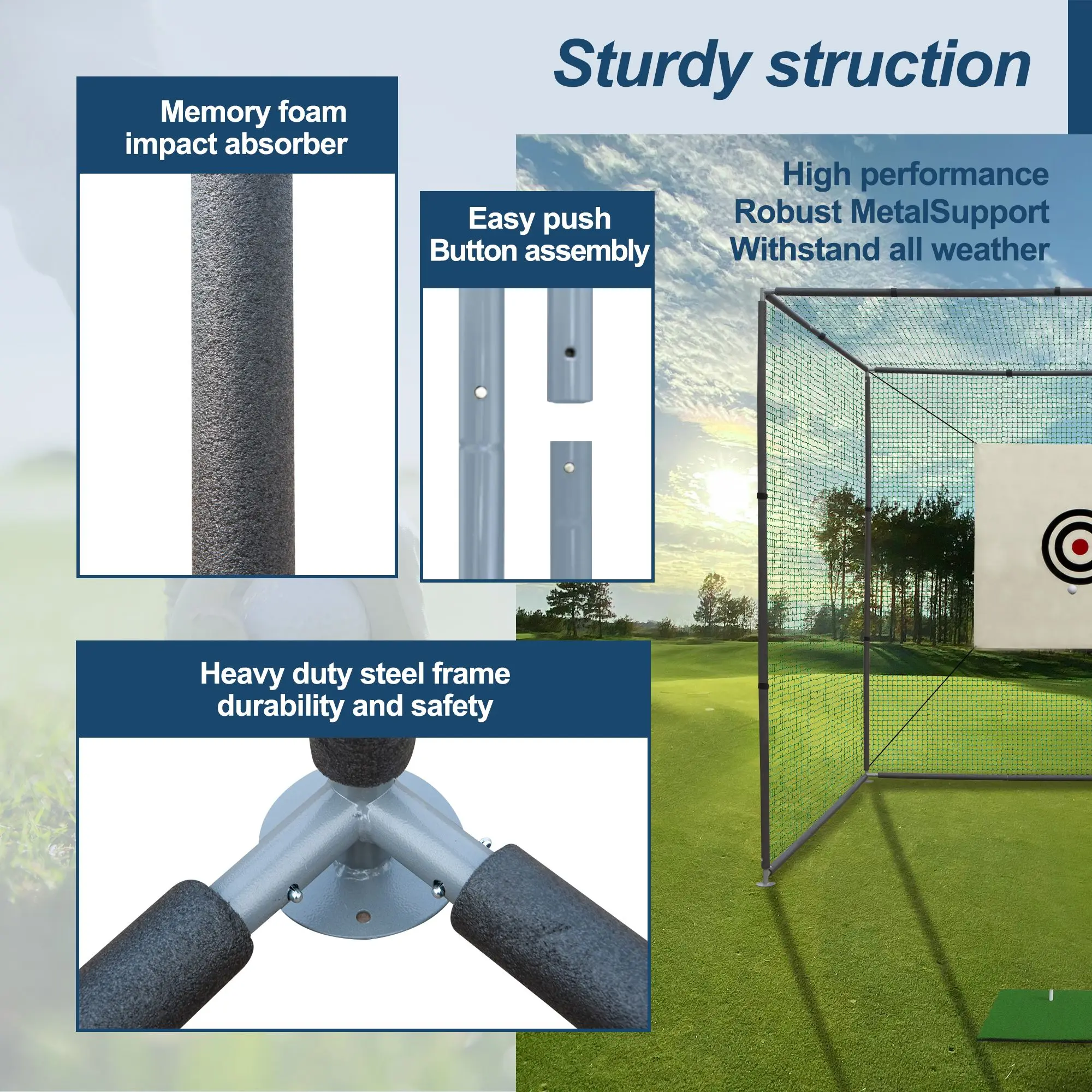 Gabbia per rete pratica golf 10X10X10FT con telaio in metallo Kit rete per colpire interni ed esterni