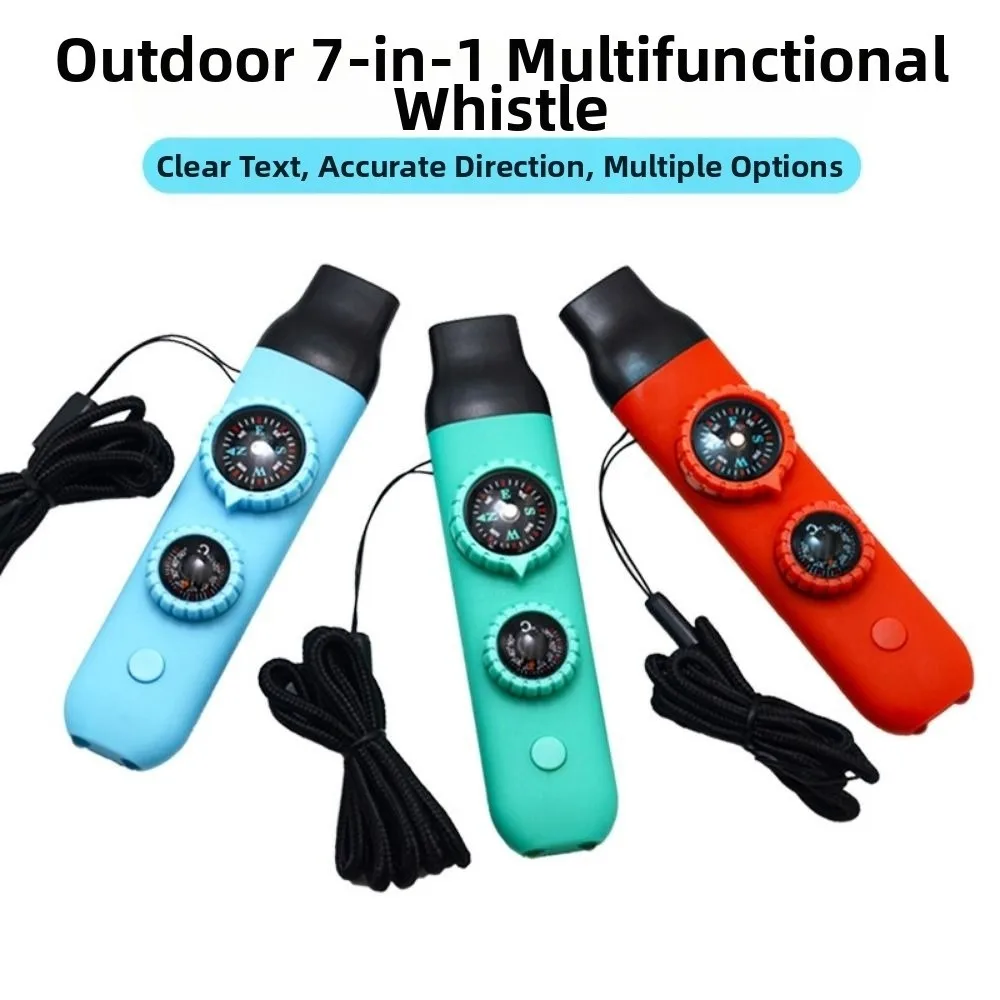 New 7-in-1 Outdoor Survival Whistle with LED Light Multicolors Thermometer Compass Multifunctional Emergency Rescue Safety Tool